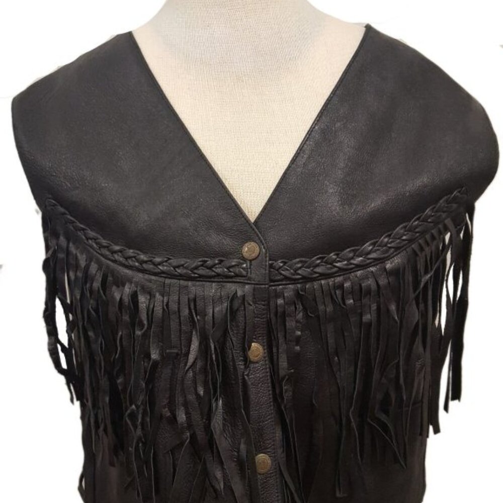 Women’s Rodeo Motorcycle Adjustable Side Lace and Fringed Leather Vest